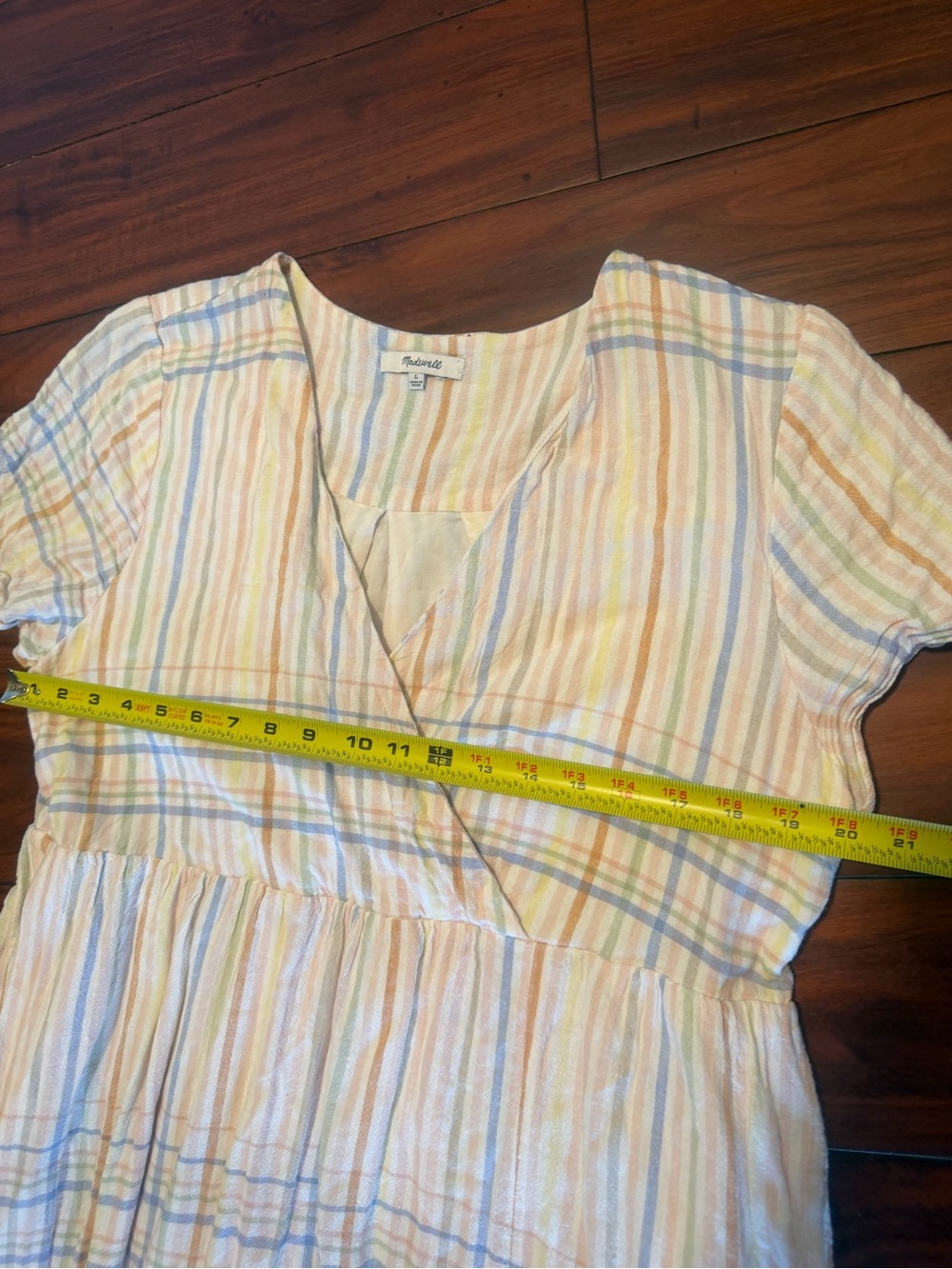 Madewell Cream Midi Dress with Pastel Blue & Pale Pink Plaid - Picture 7 of 13